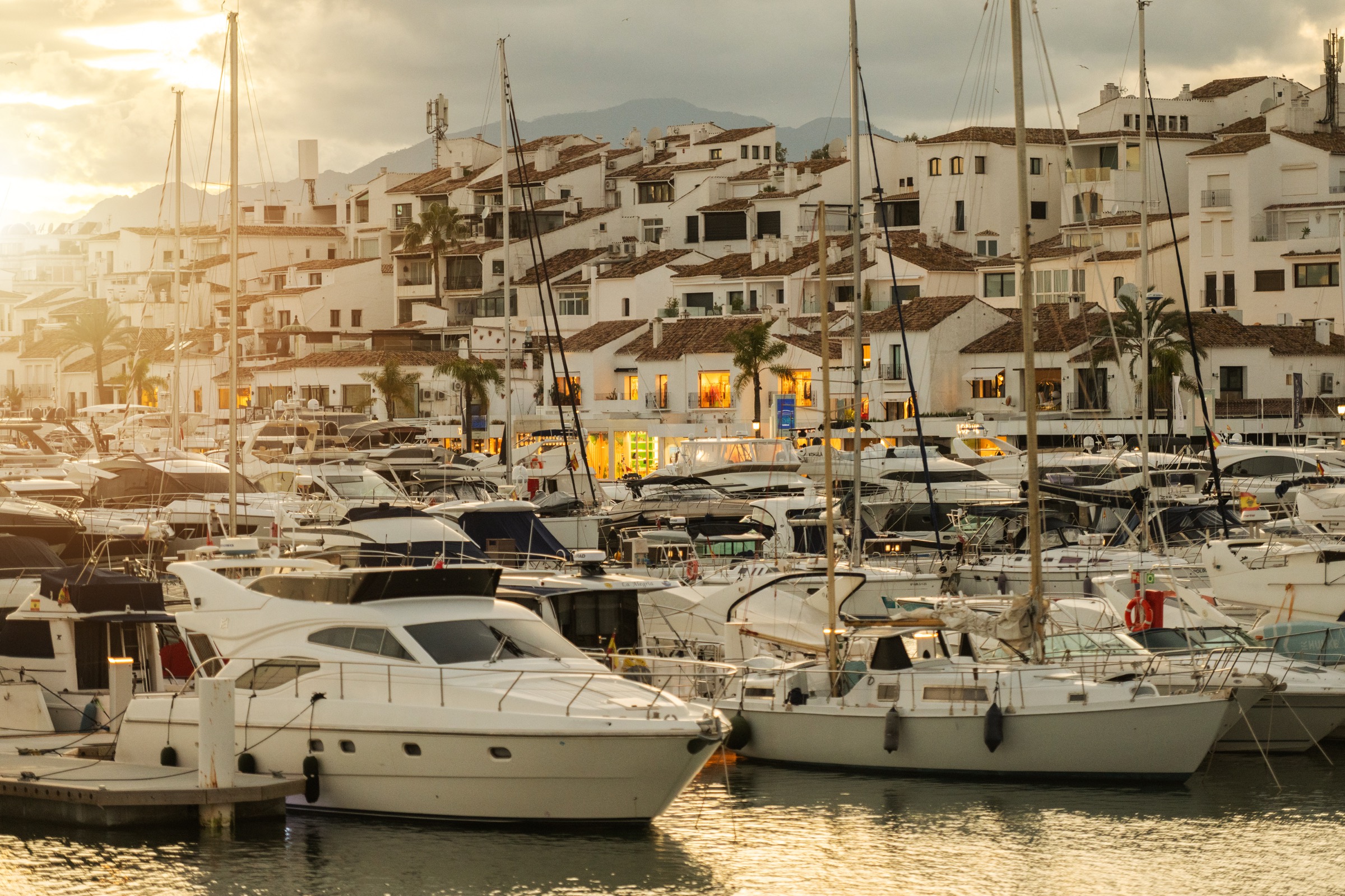 Puerto Banús harbour at sunset